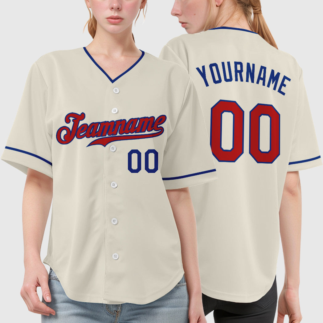 Custom Cream Red Red-Royal Collar Sleeve Baseball Jersey