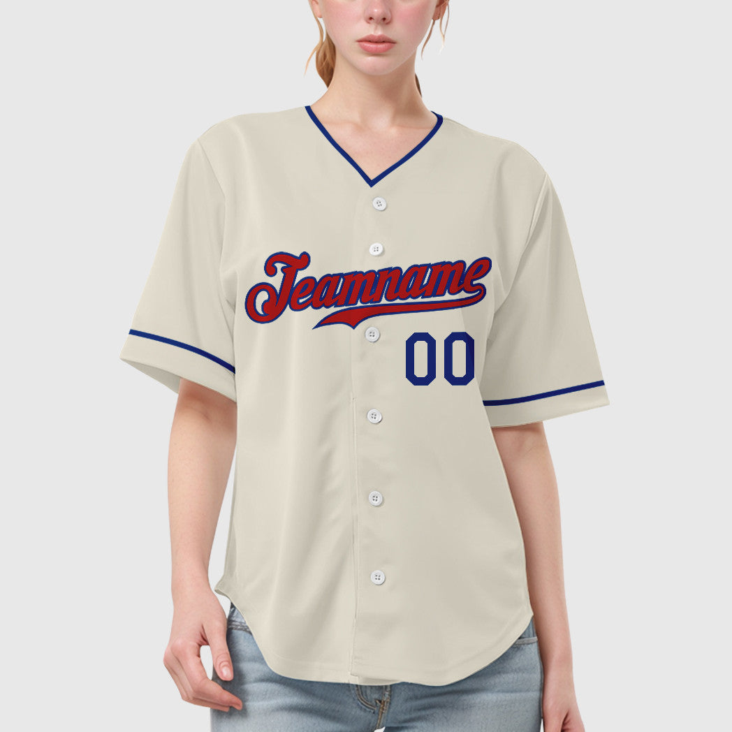 Custom Cream Red Red-Royal Collar Sleeve Baseball Jersey