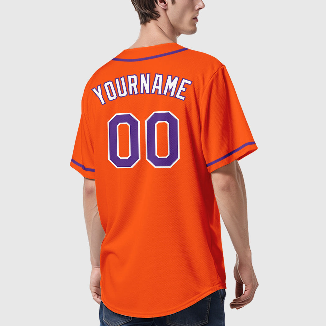 Custom Orange White Purple-White Sleeve Baseball Jersey