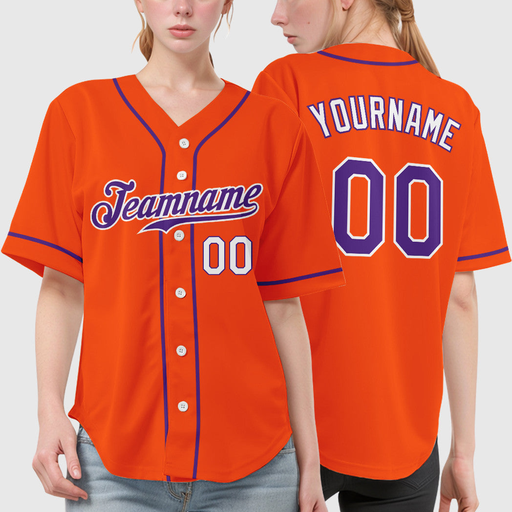 Custom Orange White Purple-White Sleeve Baseball Jersey