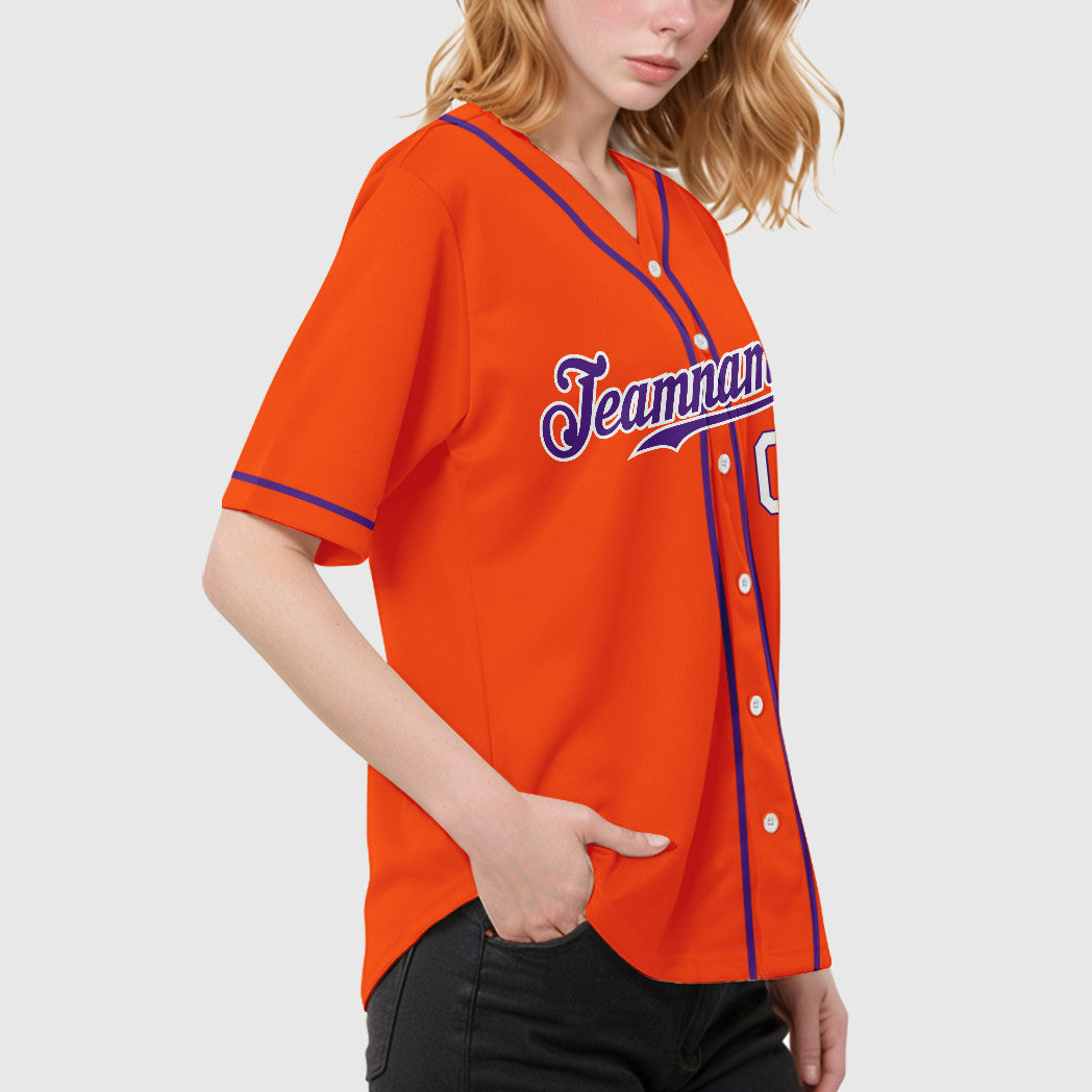 Custom Orange White Purple-White Sleeve Baseball Jersey