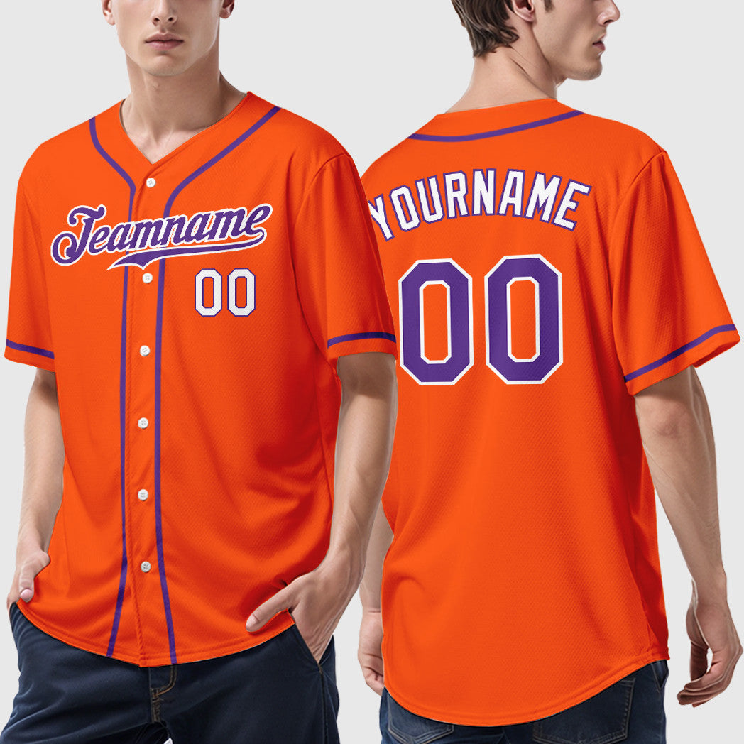 Custom Orange White Purple-White Sleeve Baseball Jersey