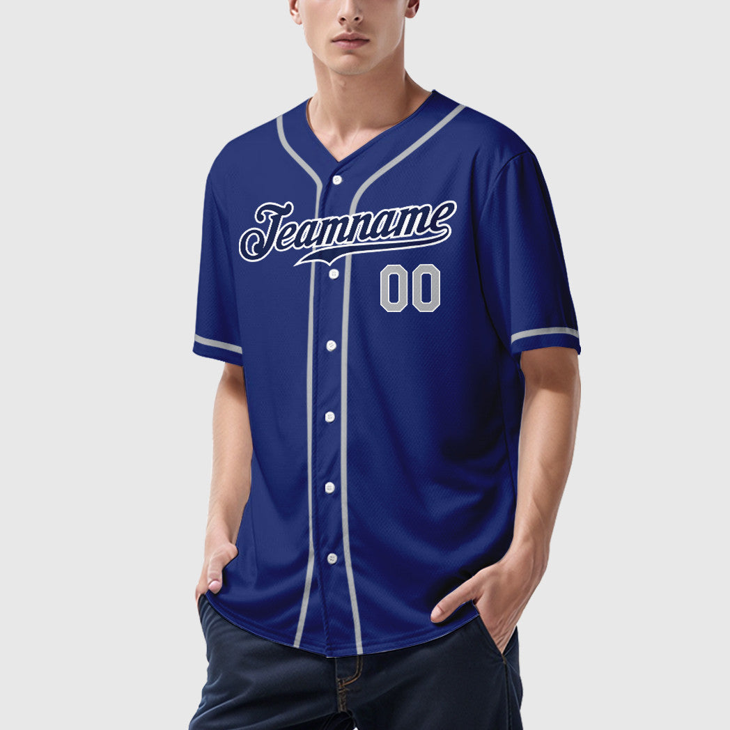 Custom Royal White Gray-Navy Sleeve Baseball Jersey