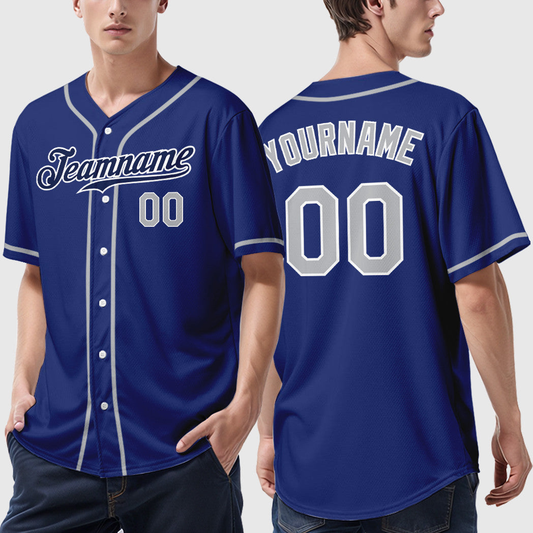 Custom Royal White Gray-Navy Sleeve Baseball Jersey