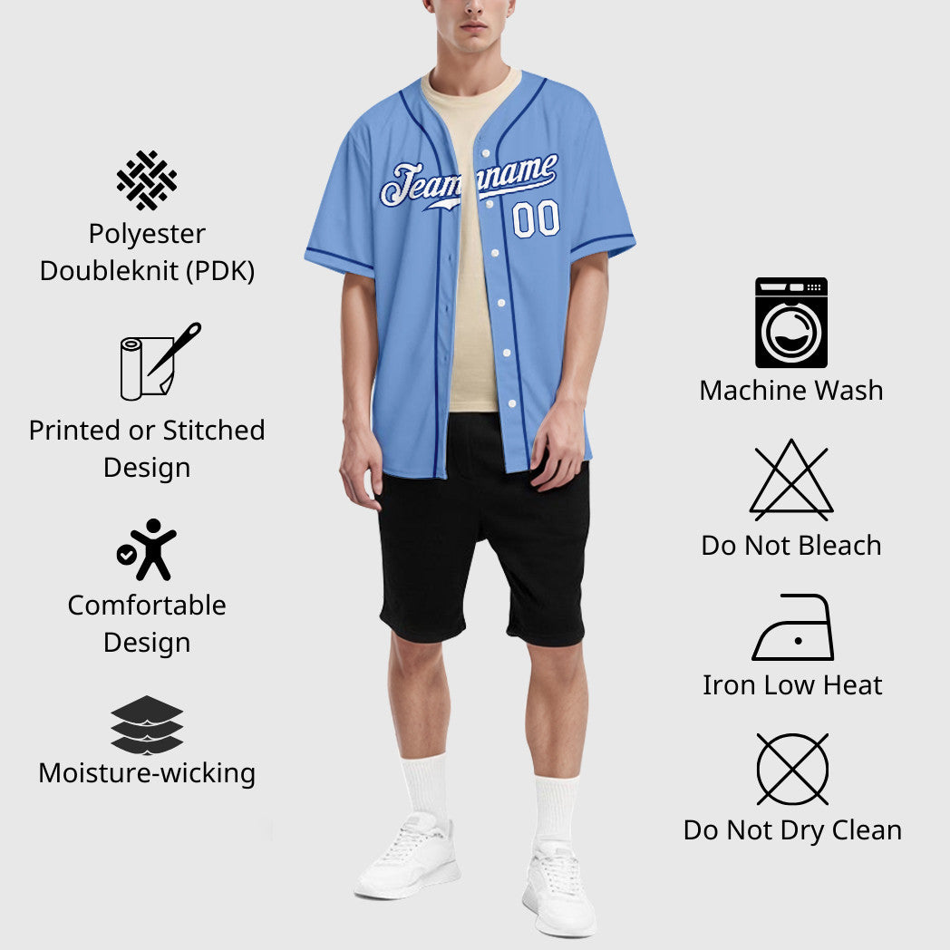 Custom Powder Blue White Royal Sleeve Baseball Jersey