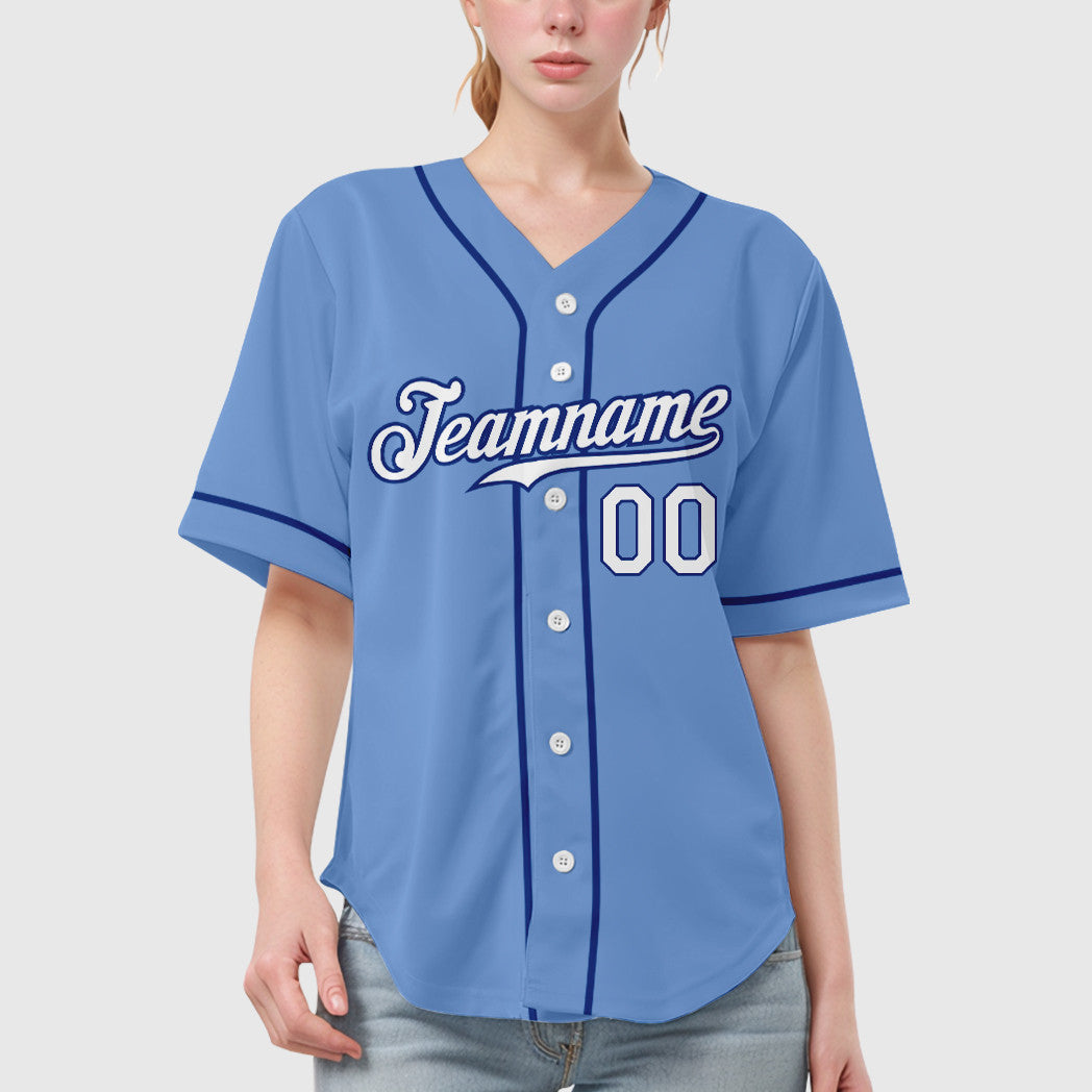 Custom Powder Blue White Royal Sleeve Baseball Jersey