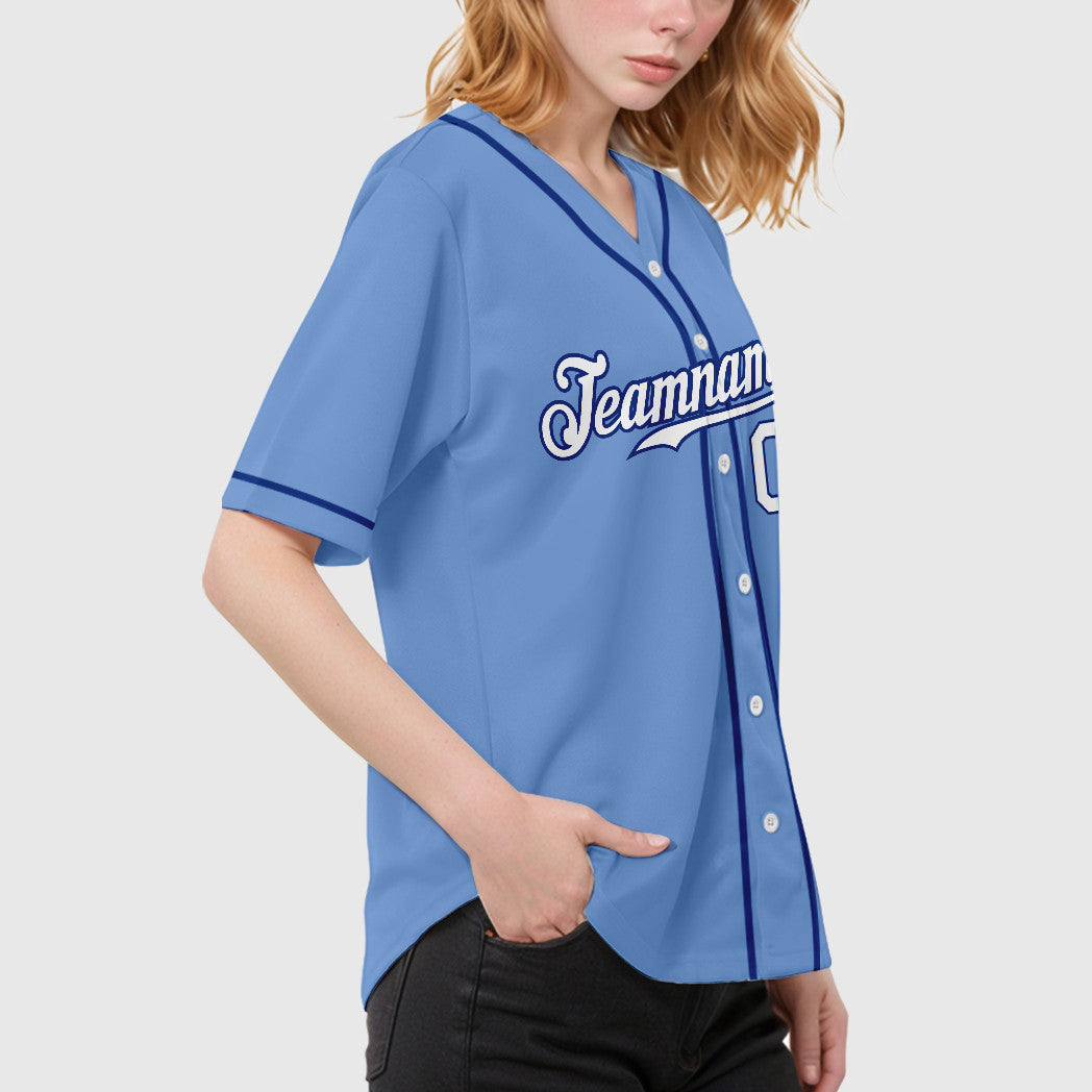 Custom Powder Blue White Royal Sleeve Baseball Jersey