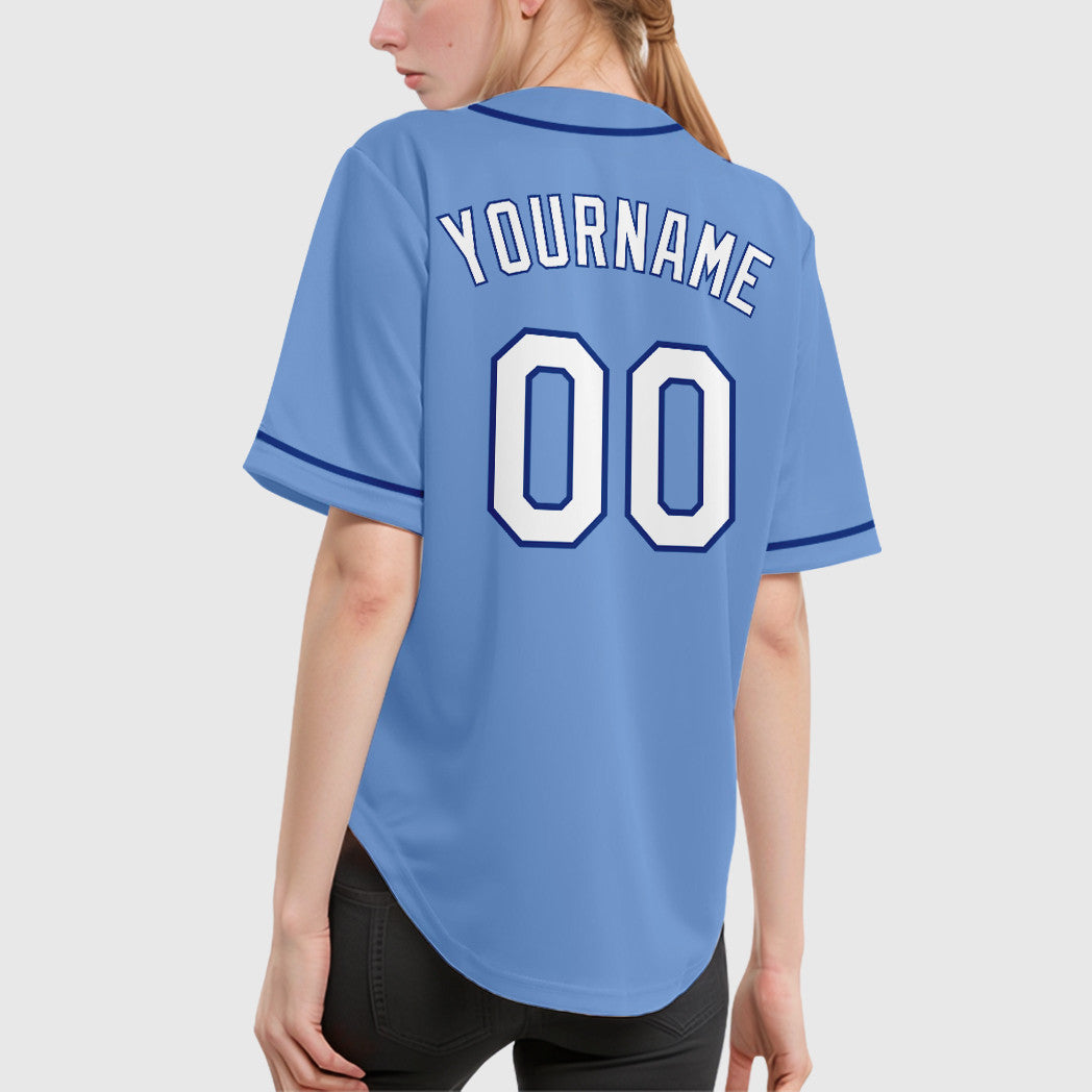 Custom Powder Blue White Royal Sleeve Baseball Jersey