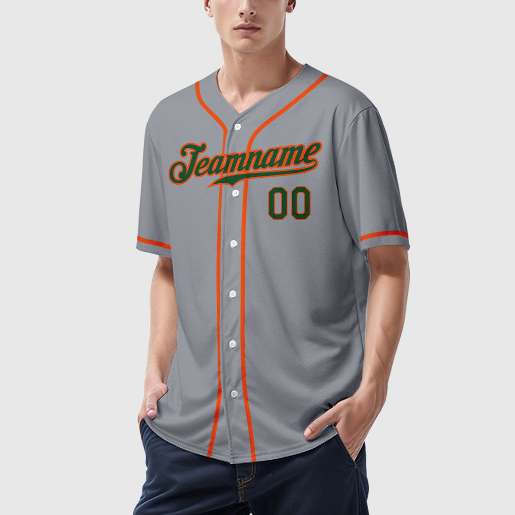 Custom Gray Green Orange Sleeve Baseball Jersey