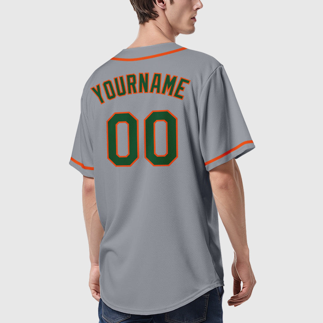 Custom Gray Green Orange Sleeve Baseball Jersey