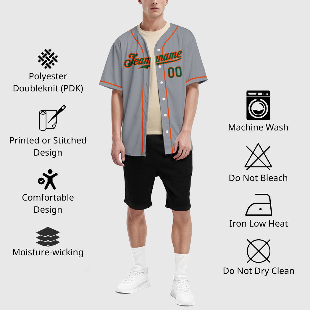 Custom Gray Green Orange Sleeve Baseball Jersey