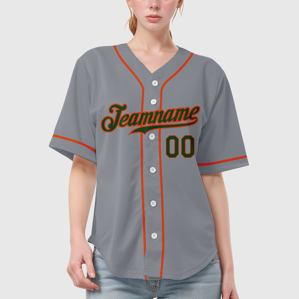 Custom Gray Green Orange Sleeve Baseball Jersey