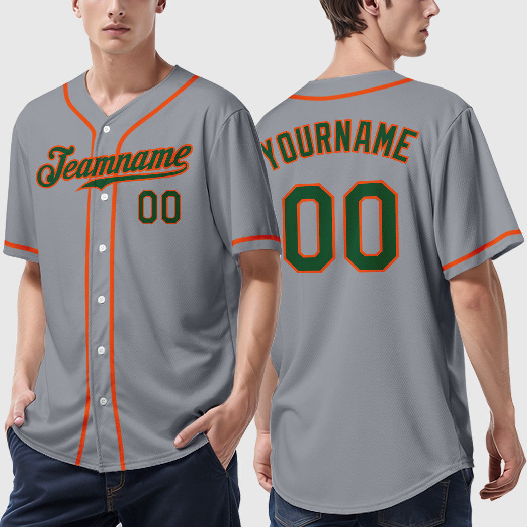 Custom Gray Green Orange Sleeve Baseball Jersey