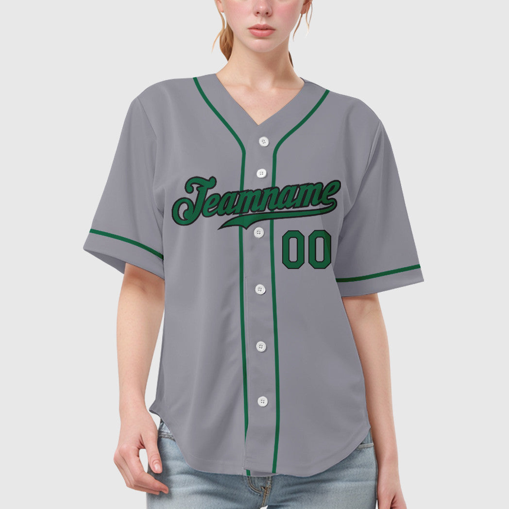 Custom Gray Black Kelly Green Sleeve Baseball Jersey