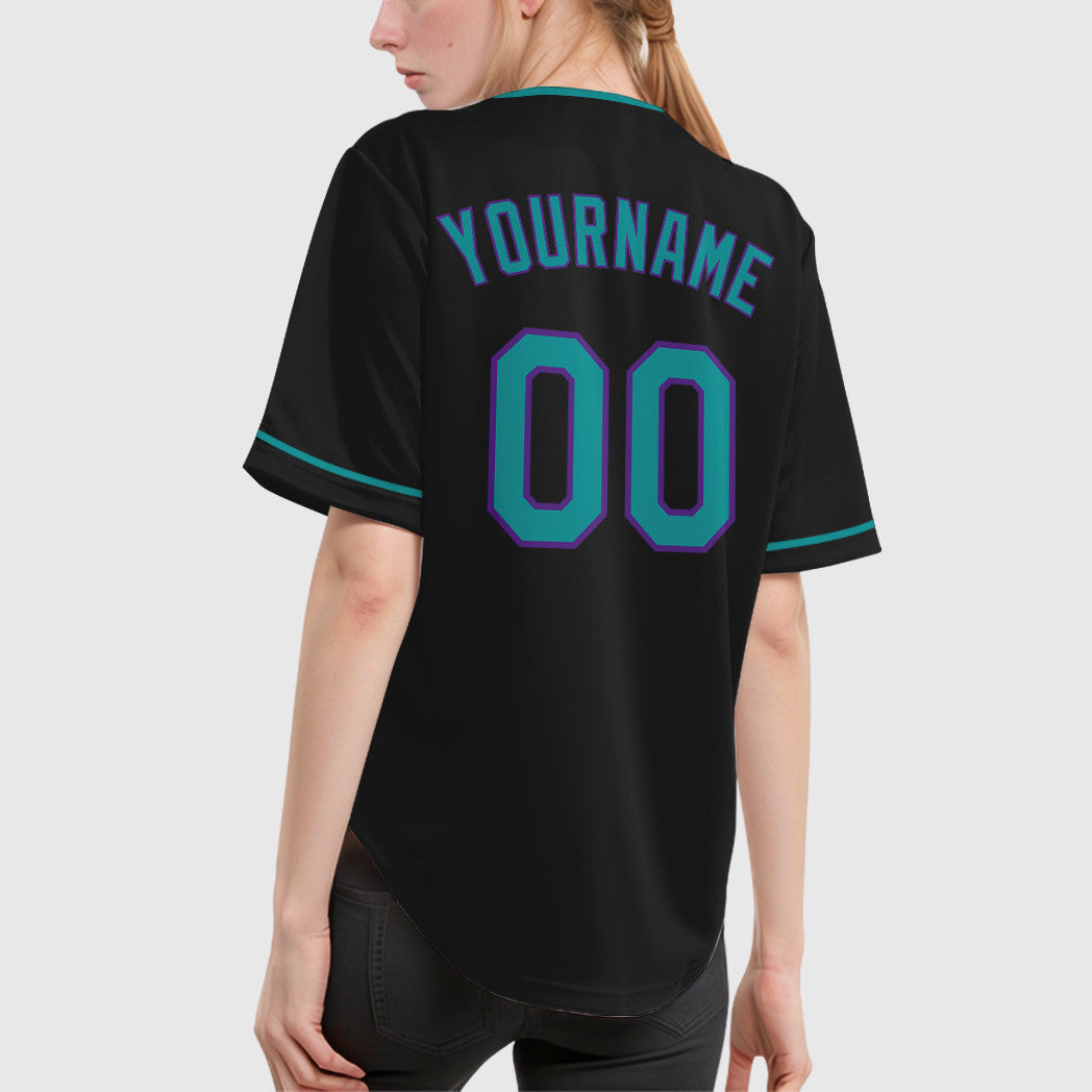 Custom Black White Teal-Purple Collar Sleeve Baseball Jersey