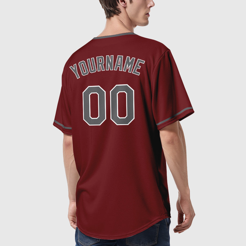 Custom Crimson White Steel Gray Collar Sleeve Baseball Jersey