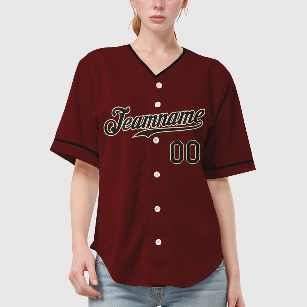 Custom Crimson Cream Black Collar Sleeve Baseball Jersey