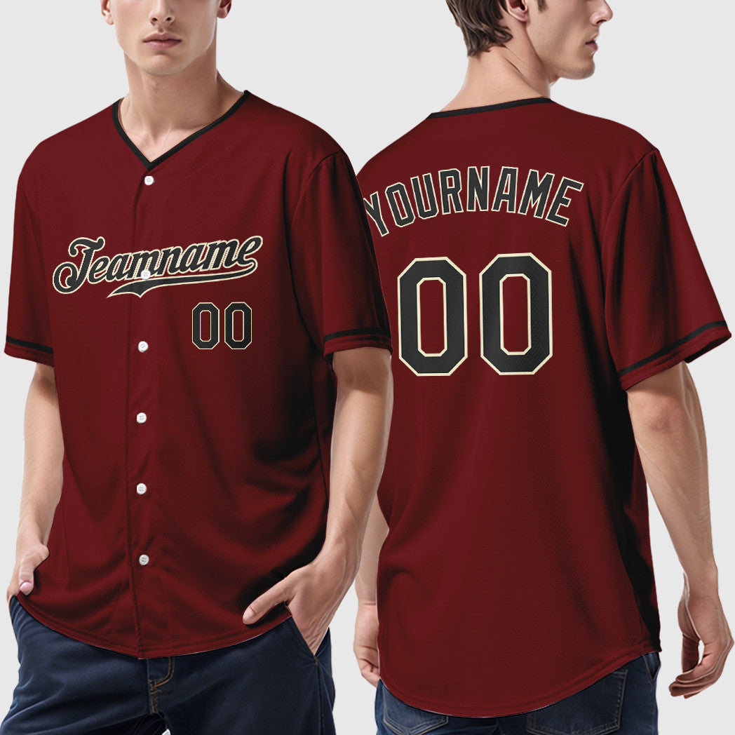Custom Crimson Cream Black Collar Sleeve Baseball Jersey