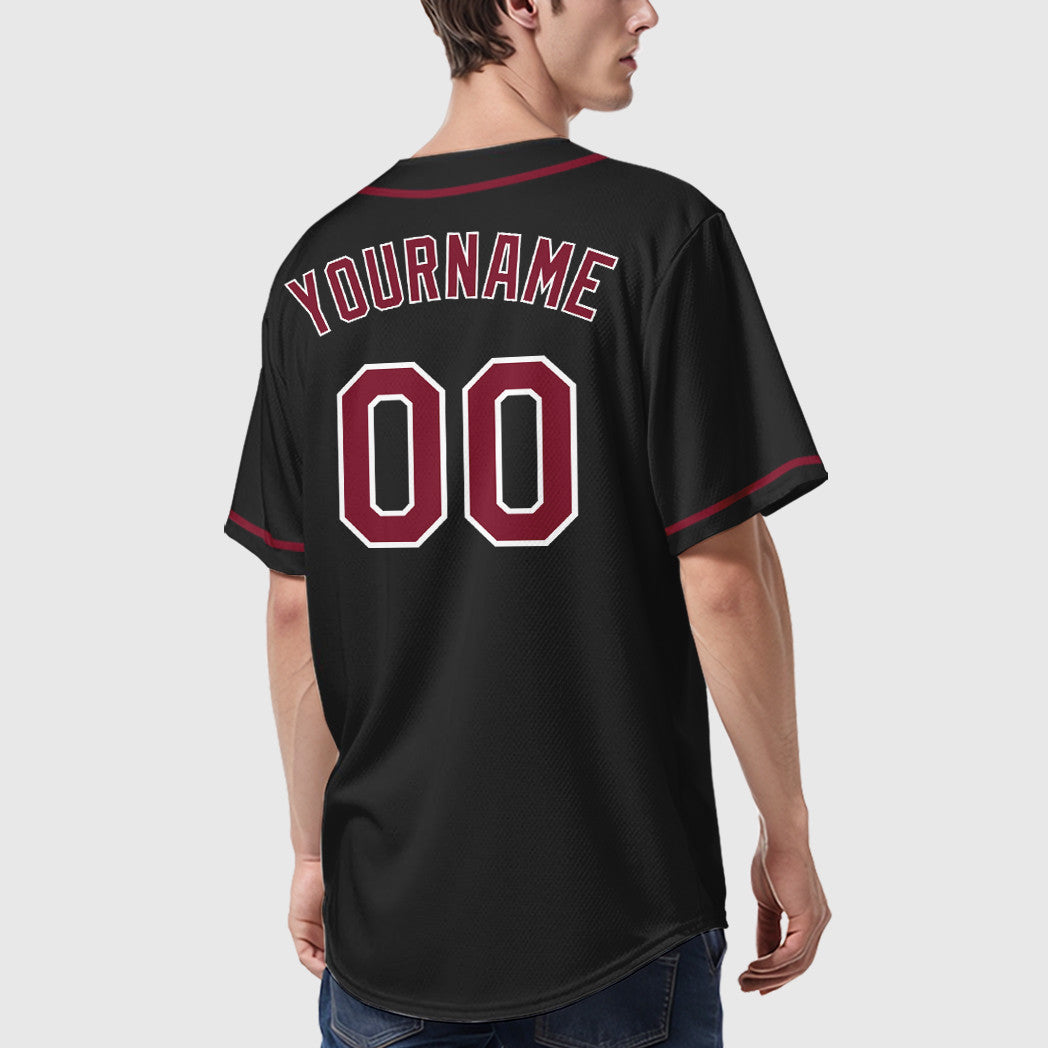 Custom Black White Crimson Sleeve Baseball Jersey
