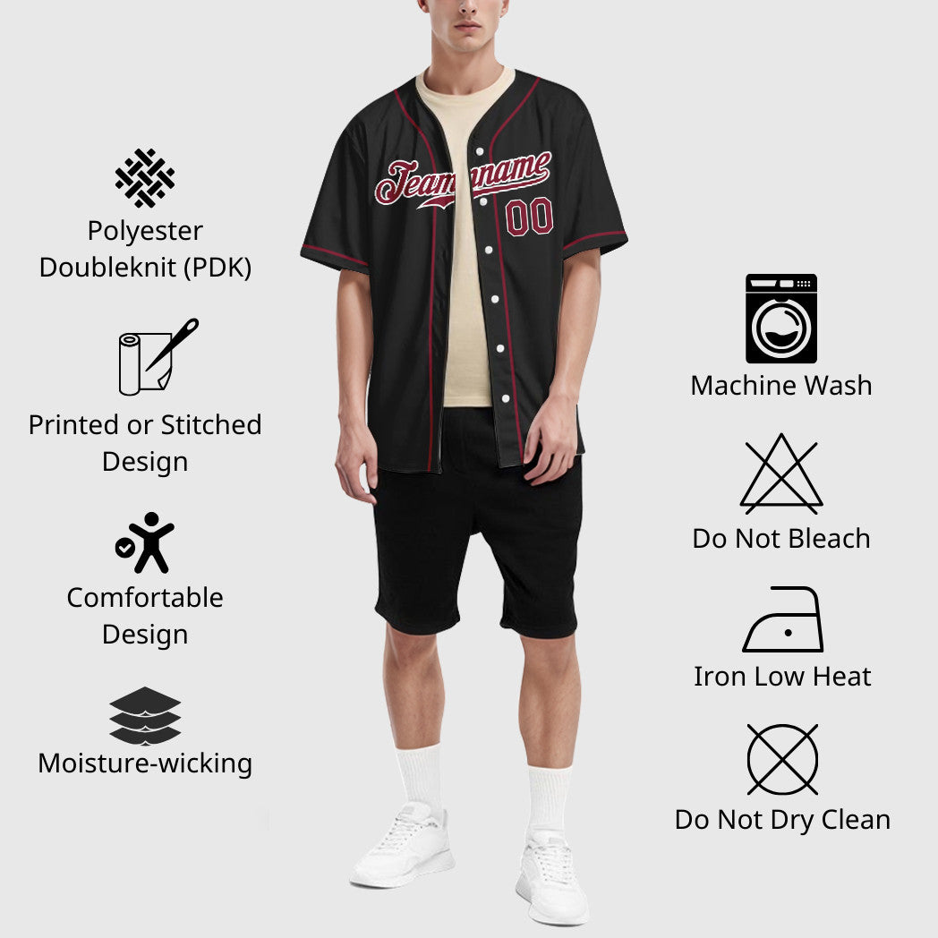 Custom Black White Crimson Sleeve Baseball Jersey