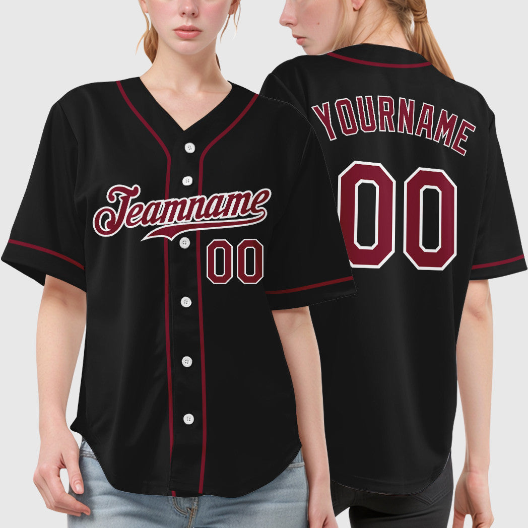 Custom Black White Crimson Sleeve Baseball Jersey