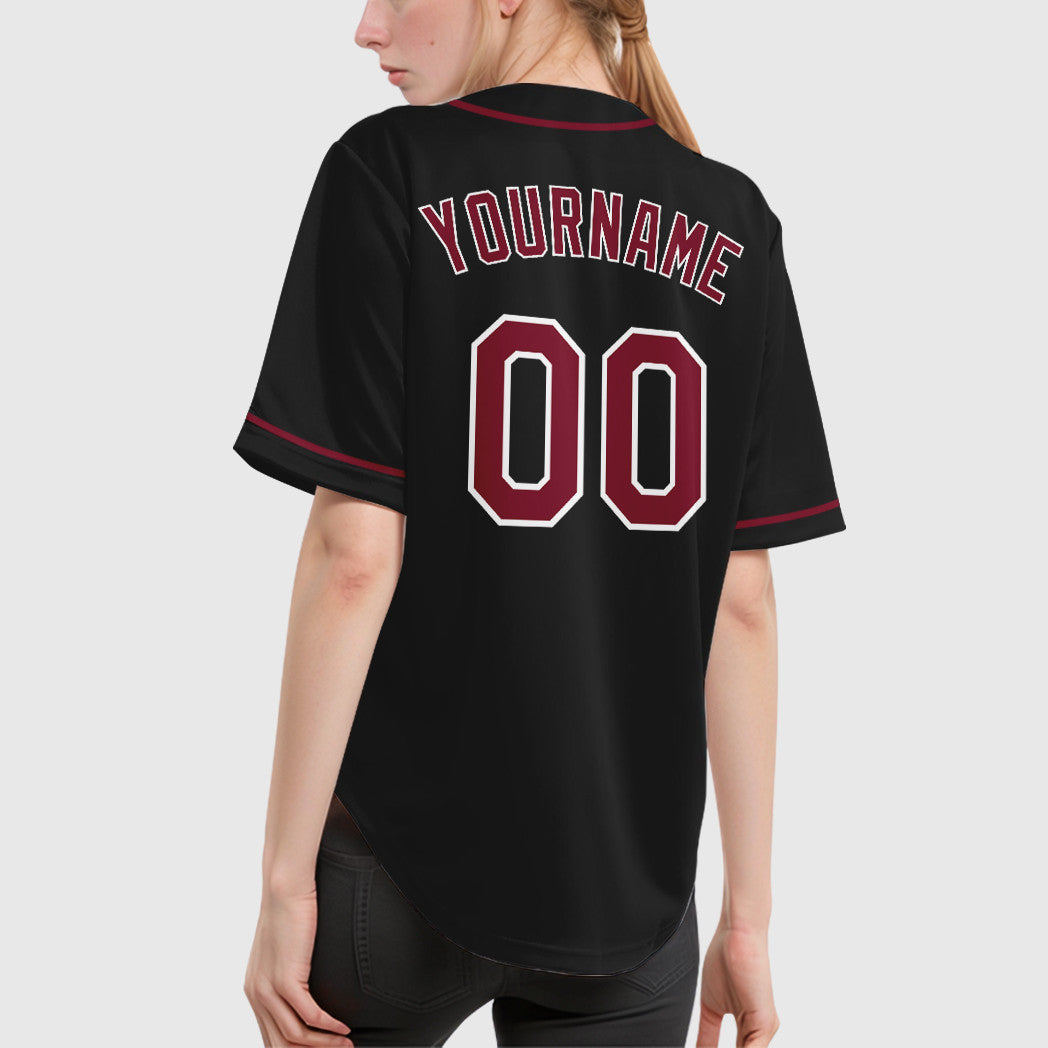 Custom Black White Crimson Sleeve Baseball Jersey