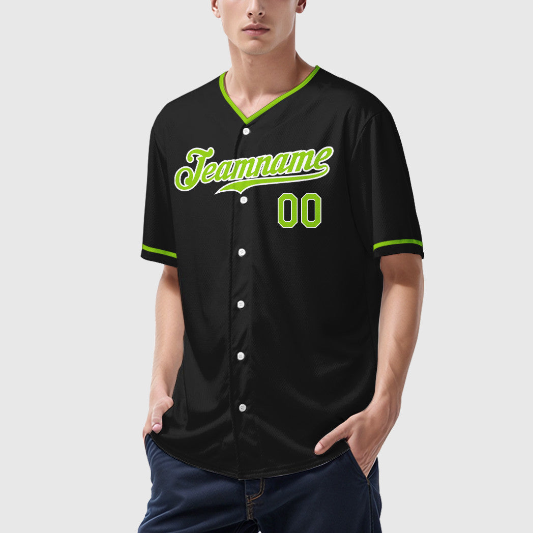 Custom Black Neon Green Neon Green Collar Sleeve Baseball Jersey