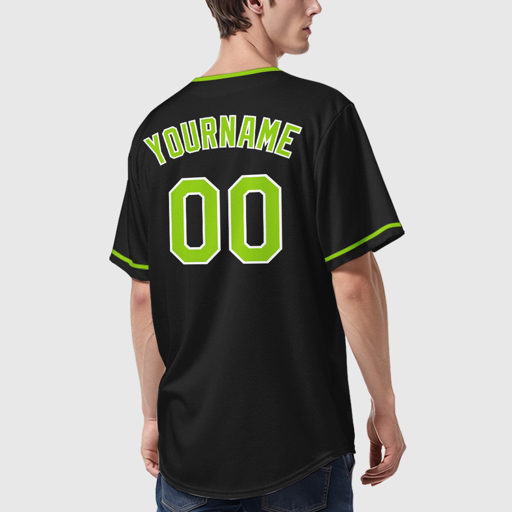 Custom Black Neon Green Neon Green Collar Sleeve Baseball Jersey