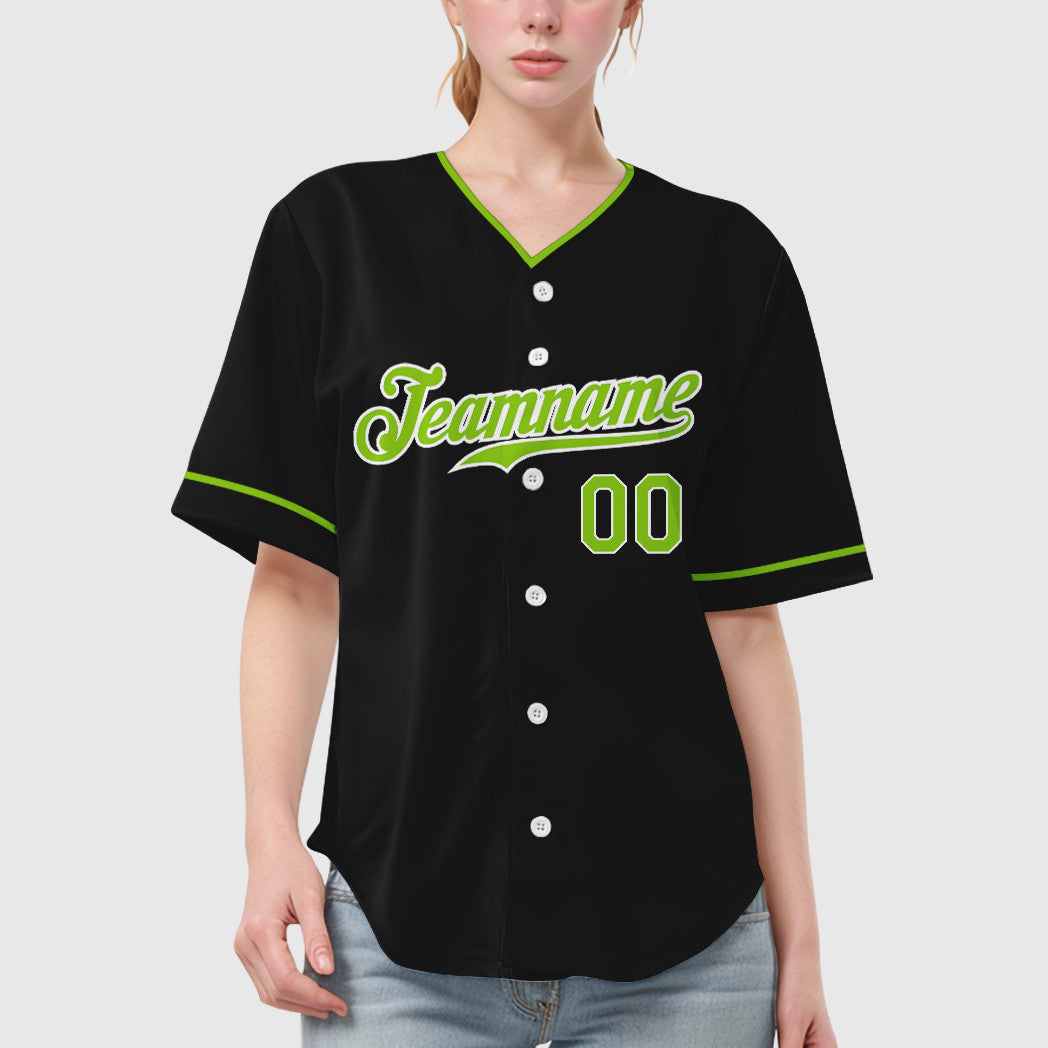 Custom Black Neon Green Neon Green Collar Sleeve Baseball Jersey