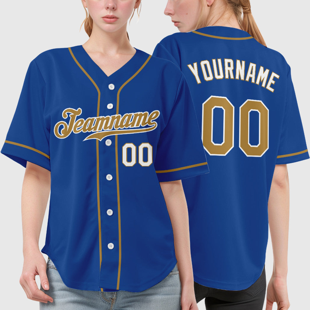 Custom Royal White Old Gold-White Sleeve Baseball Jersey