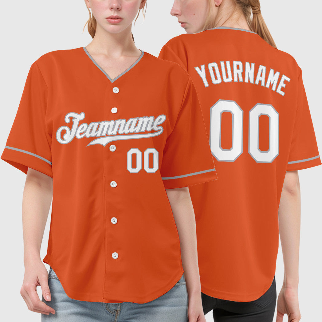 Custom Orange White Gray Collar Sleeve Baseball Jersey
