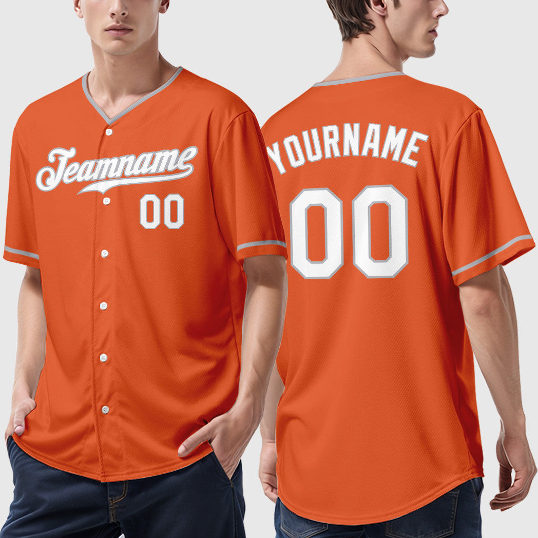 Custom Orange White Gray Collar Sleeve Baseball Jersey