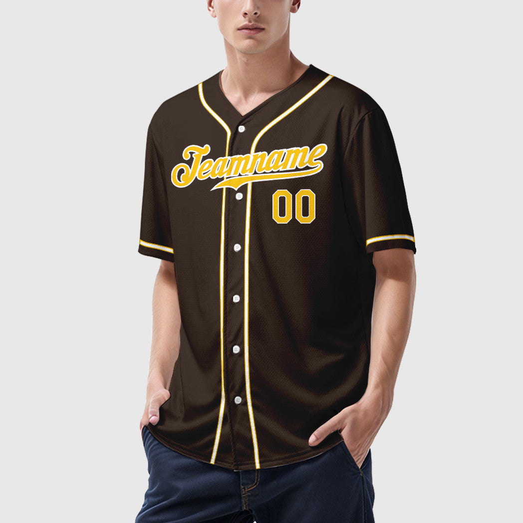 Custom Brown White Gold Sleeve Baseball Jersey