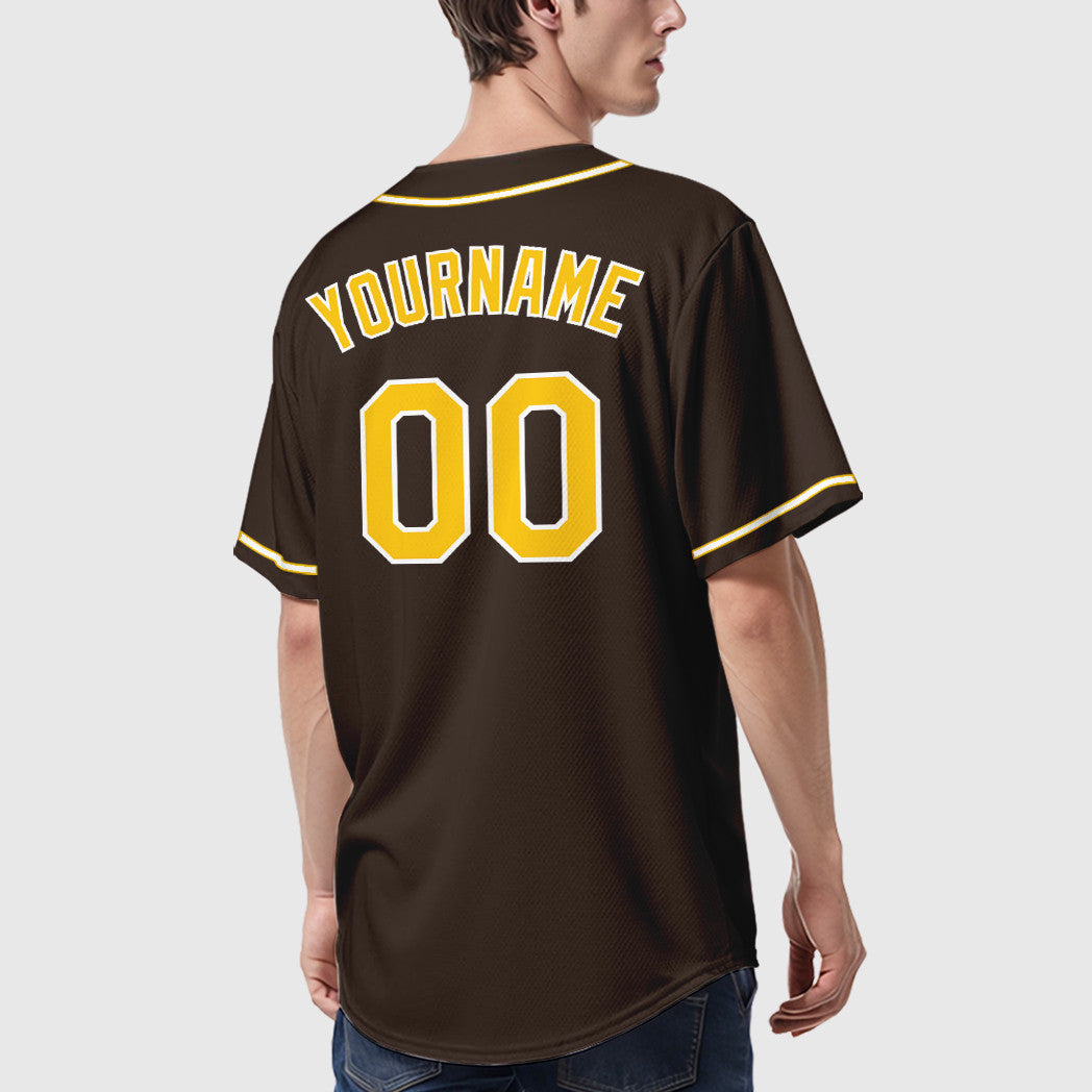 Custom Brown White Gold Sleeve Baseball Jersey