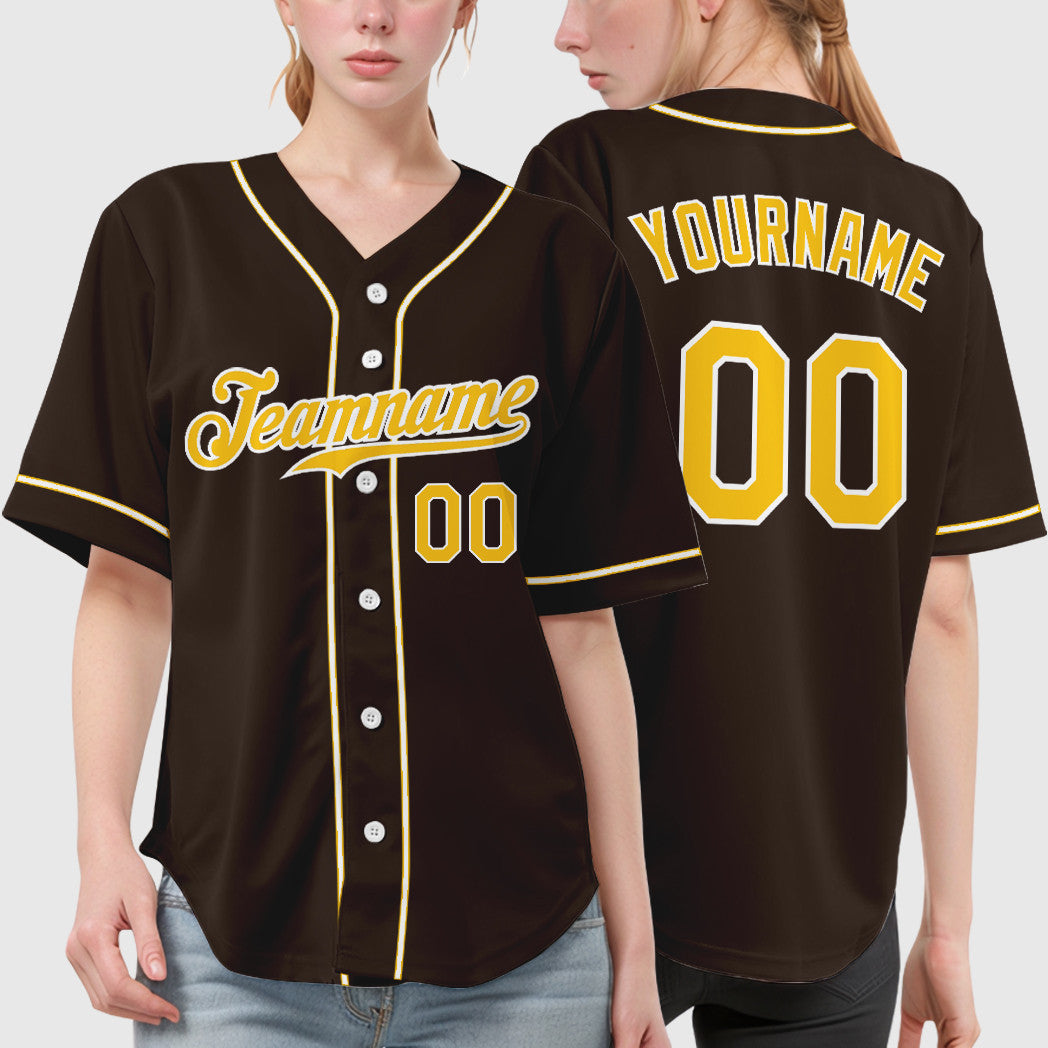 Custom Brown White Gold Sleeve Baseball Jersey
