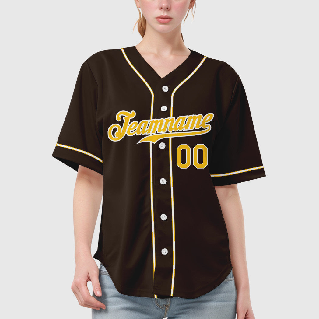 Custom Brown White Gold Sleeve Baseball Jersey