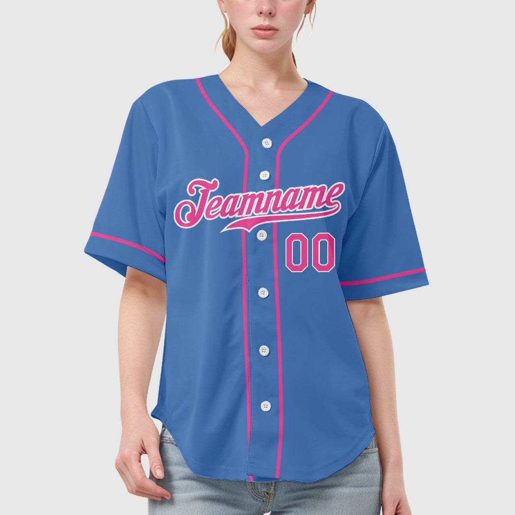 Custom Powder Blue White Pink Sleeve Baseball Jersey