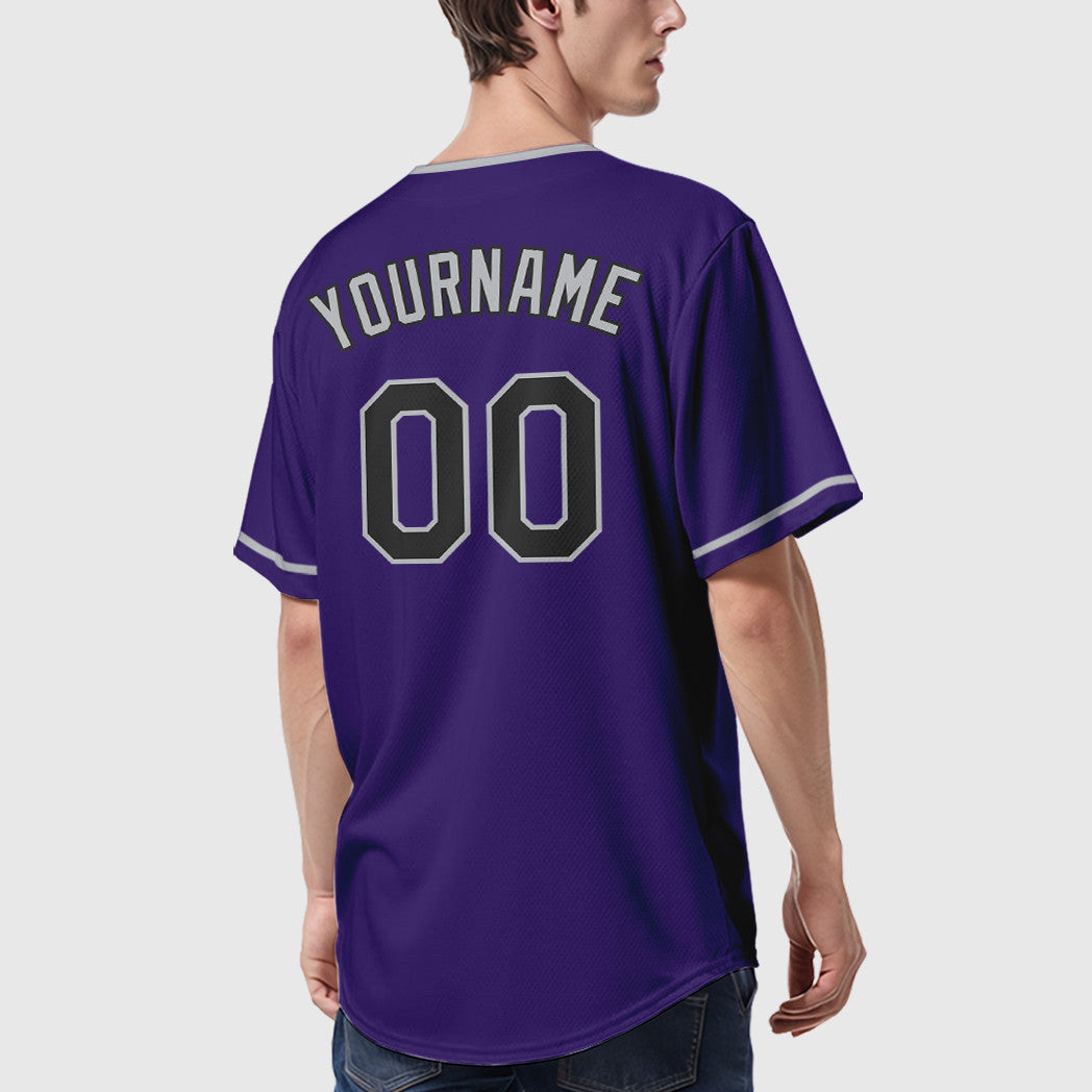 Custom Purple Black Gray Collar Sleeve Baseball Jersey
