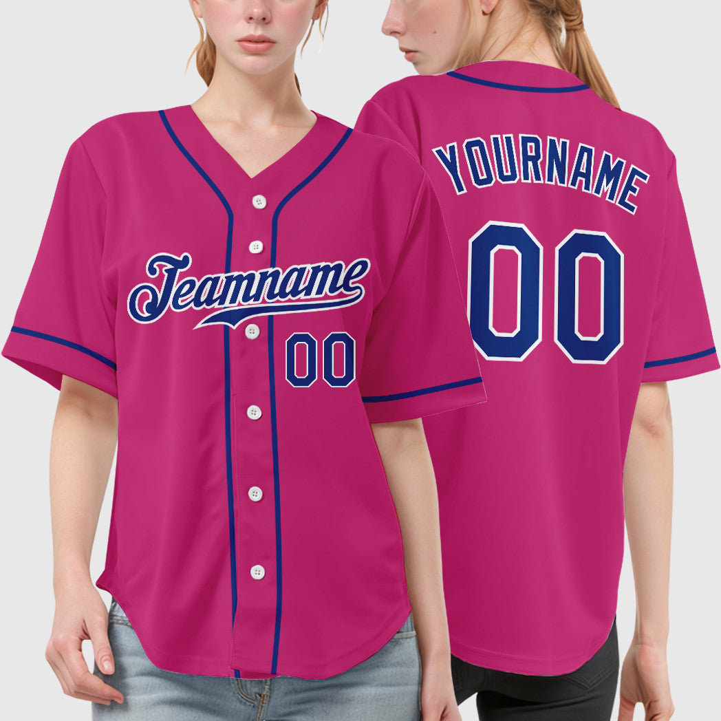 Custom Pink White Royal Sleeve Baseball Jersey