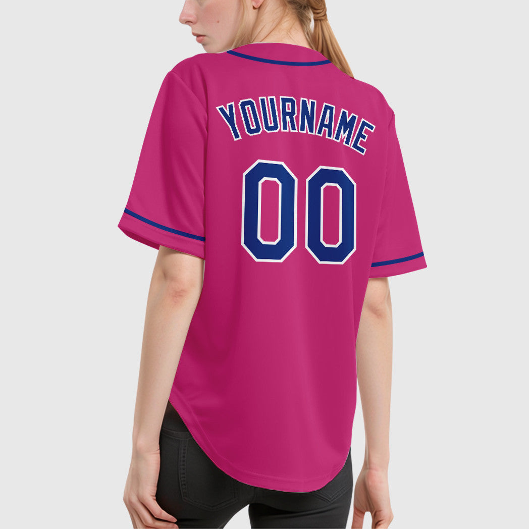 Custom Pink White Royal Sleeve Baseball Jersey