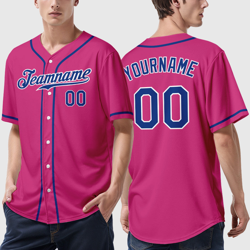 Custom Pink White Royal Sleeve Baseball Jersey