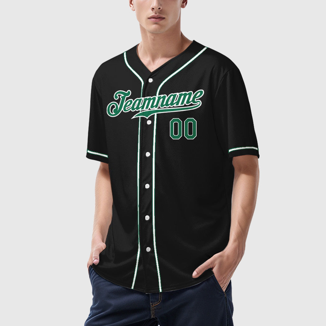 Custom Black Kelly Green Kelly Green-White Sleeve Baseball Jersey