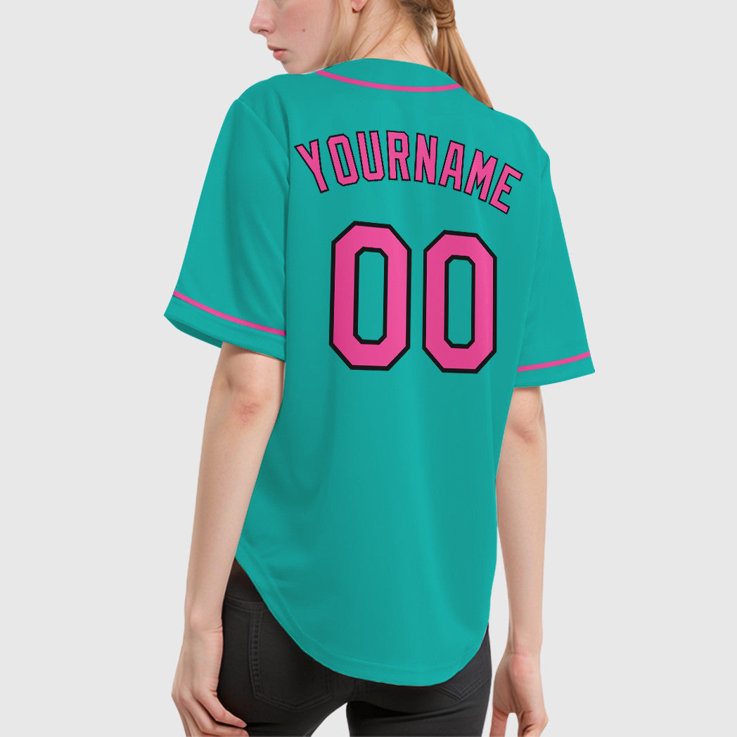 Custom Aqua White Pink-Black Sleeve Baseball Jersey