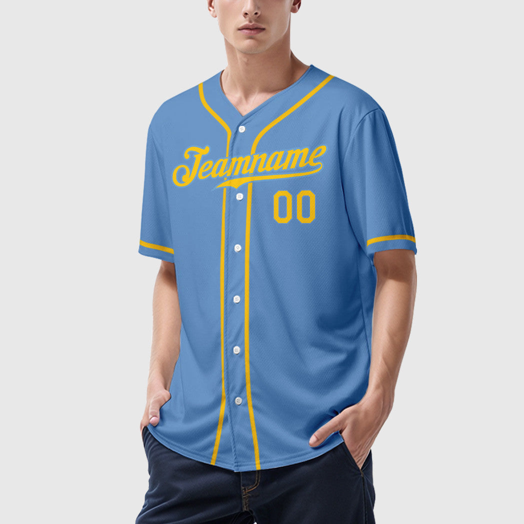 Custom Light Blue Yellow Yellow Sleeve Baseball Jersey
