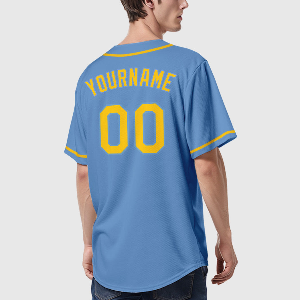 Custom Light Blue Yellow Yellow Sleeve Baseball Jersey