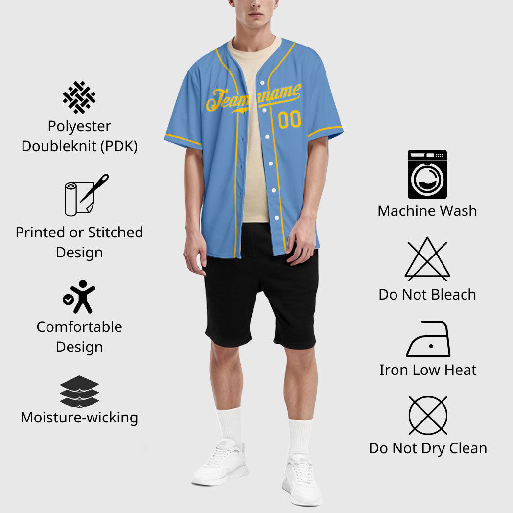Custom Light Blue Yellow Yellow Sleeve Baseball Jersey