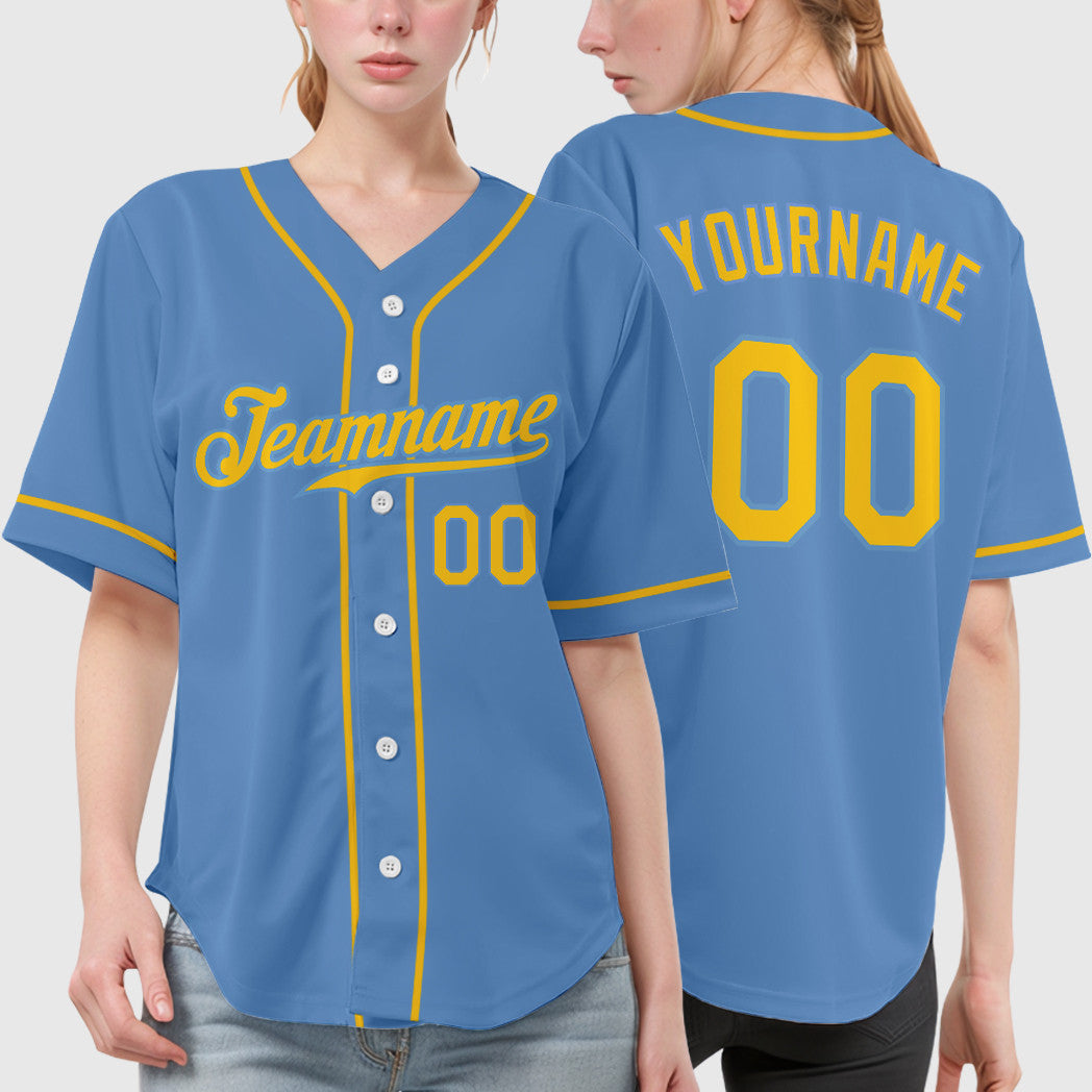 Custom Light Blue Yellow Yellow Sleeve Baseball Jersey