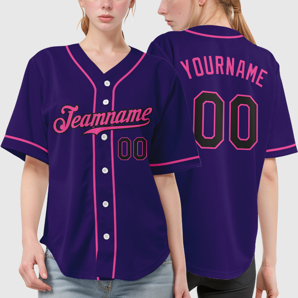 Custom Purple Black Pink Sleeve Baseball Jersey