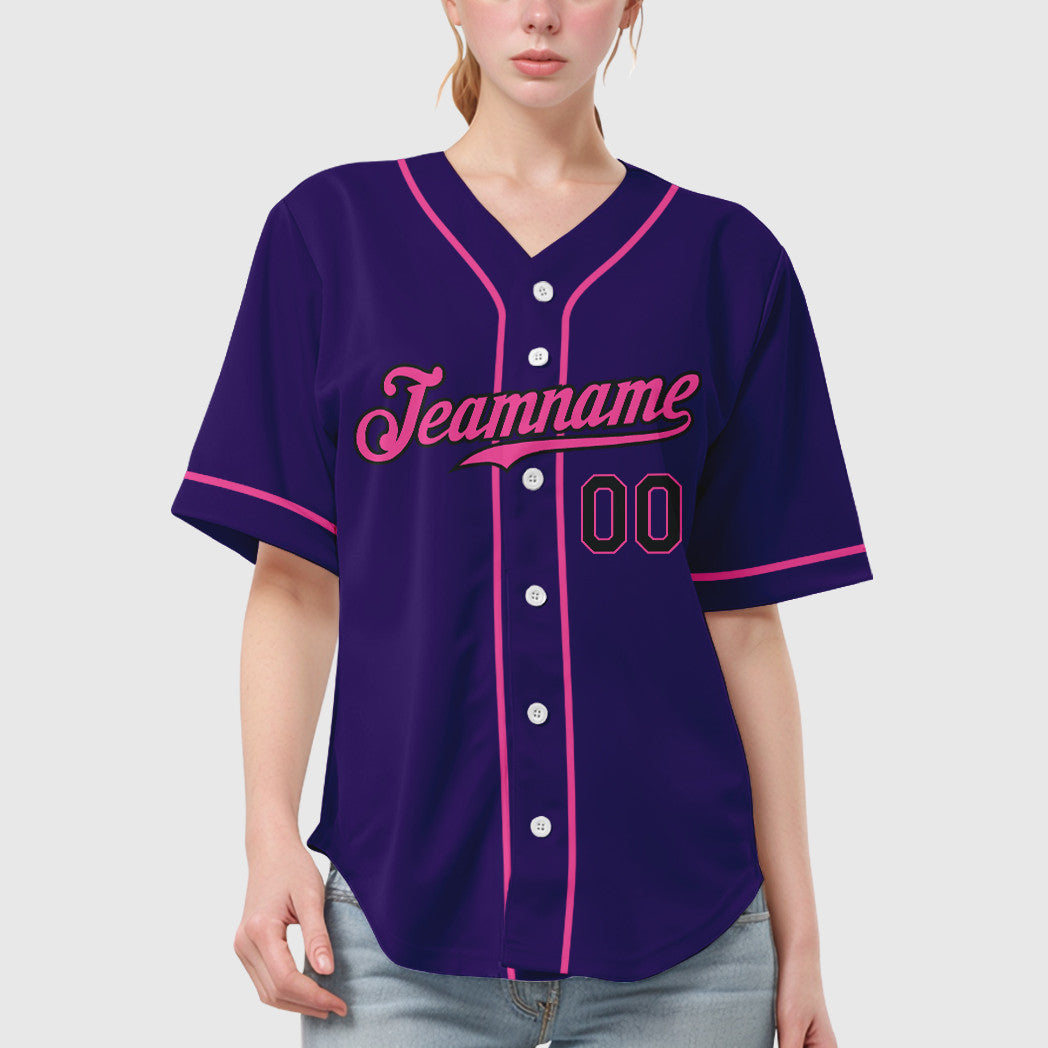 Custom Purple Black Pink Sleeve Baseball Jersey