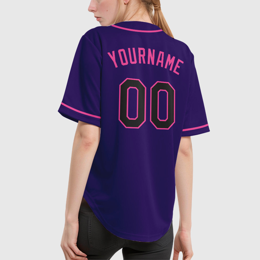 Custom Purple Black Pink Sleeve Baseball Jersey